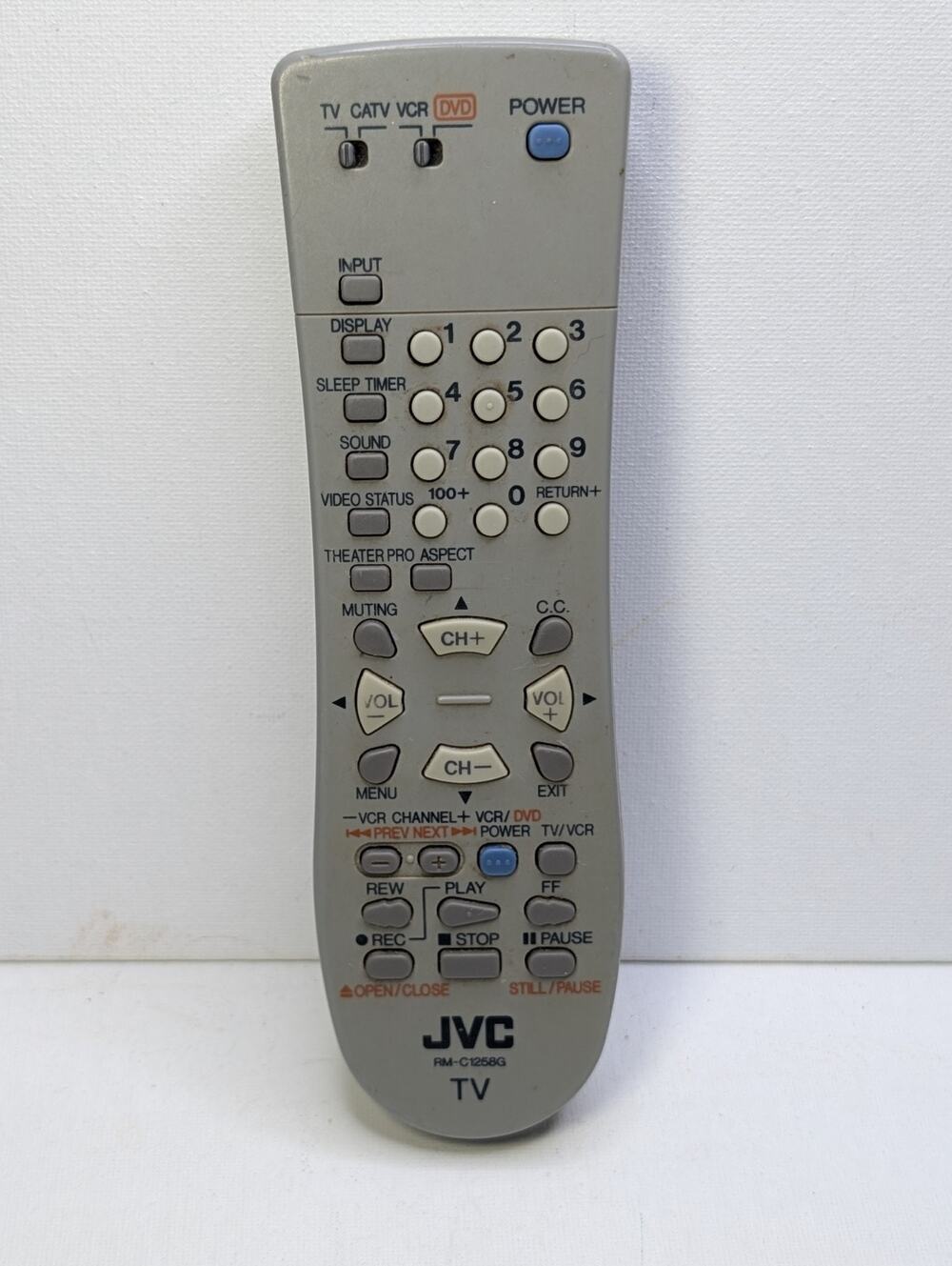 JVC RM-C1258G TV VCR DVD Remote Control Gray Battery Cover IR Signal Tested
